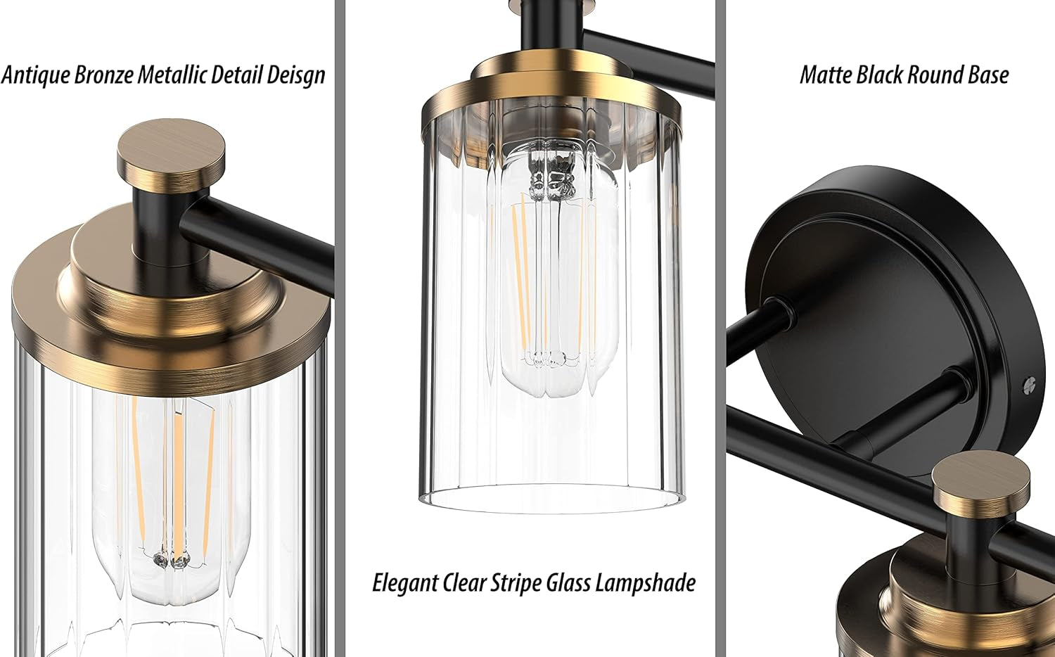 Cylindrical Bathroom Lighting Fixtures Black and Gold 