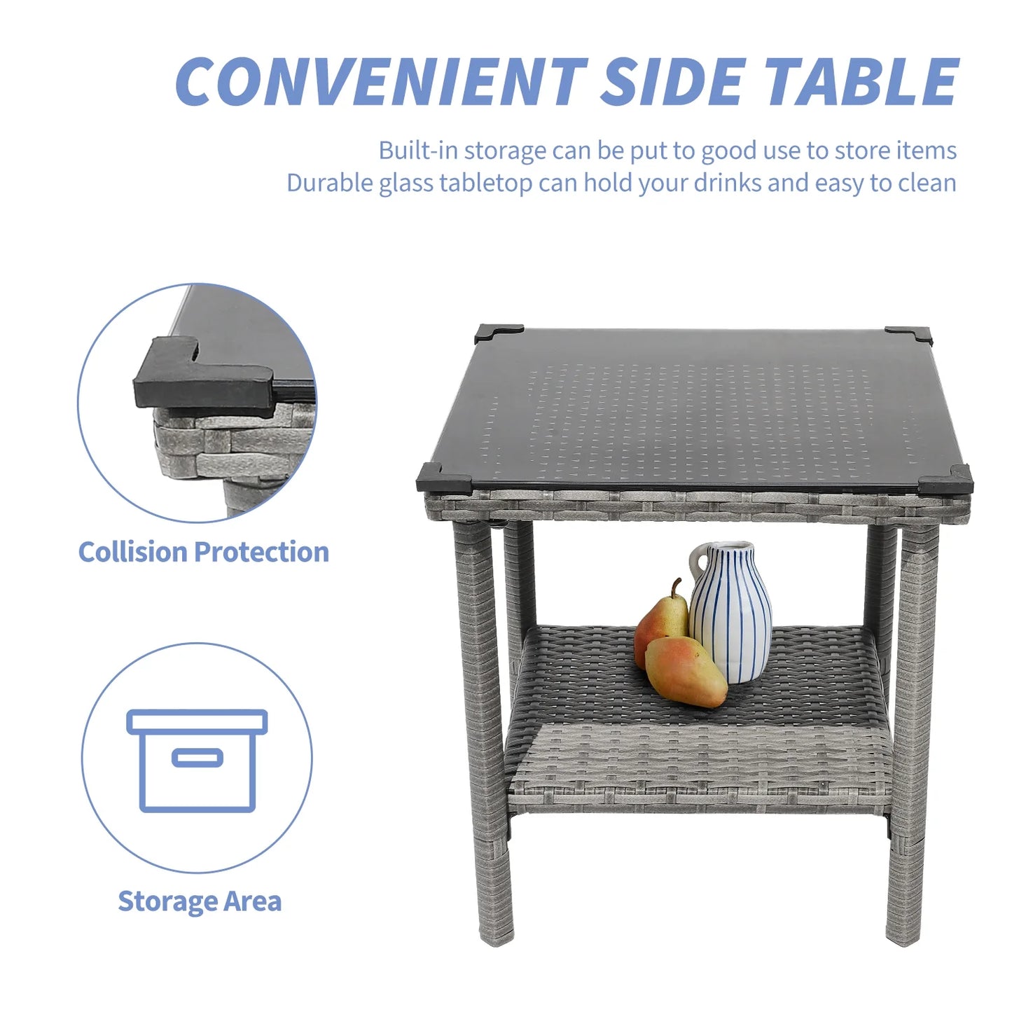 Table&Ottoman Outdoor Furniture Patio Set Bistro Wicker Patio Set (Gray Wicker&Gray Cushion)