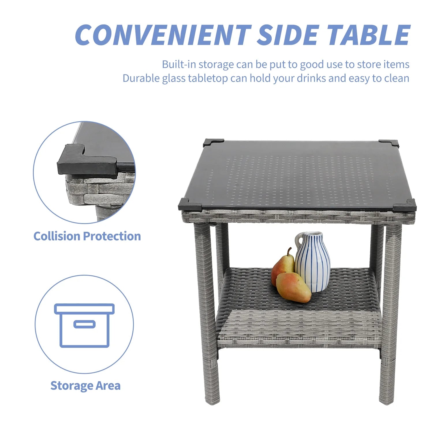 Table&Ottoman Outdoor Furniture Patio Set Bistro Wicker Patio Set (Gray Wicker&Gray Cushion)