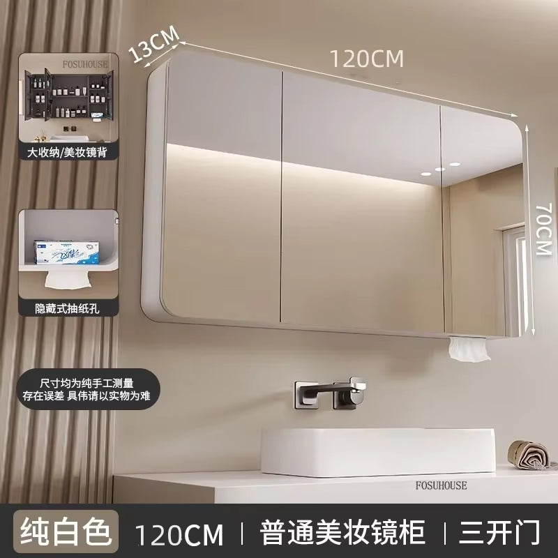 Minimalist Modern Arc-Shaped Smart Bathroom Mirror Cabinets Home Furniture Wall-Mounted Bathroom Mirror Cabinet with Lighting B