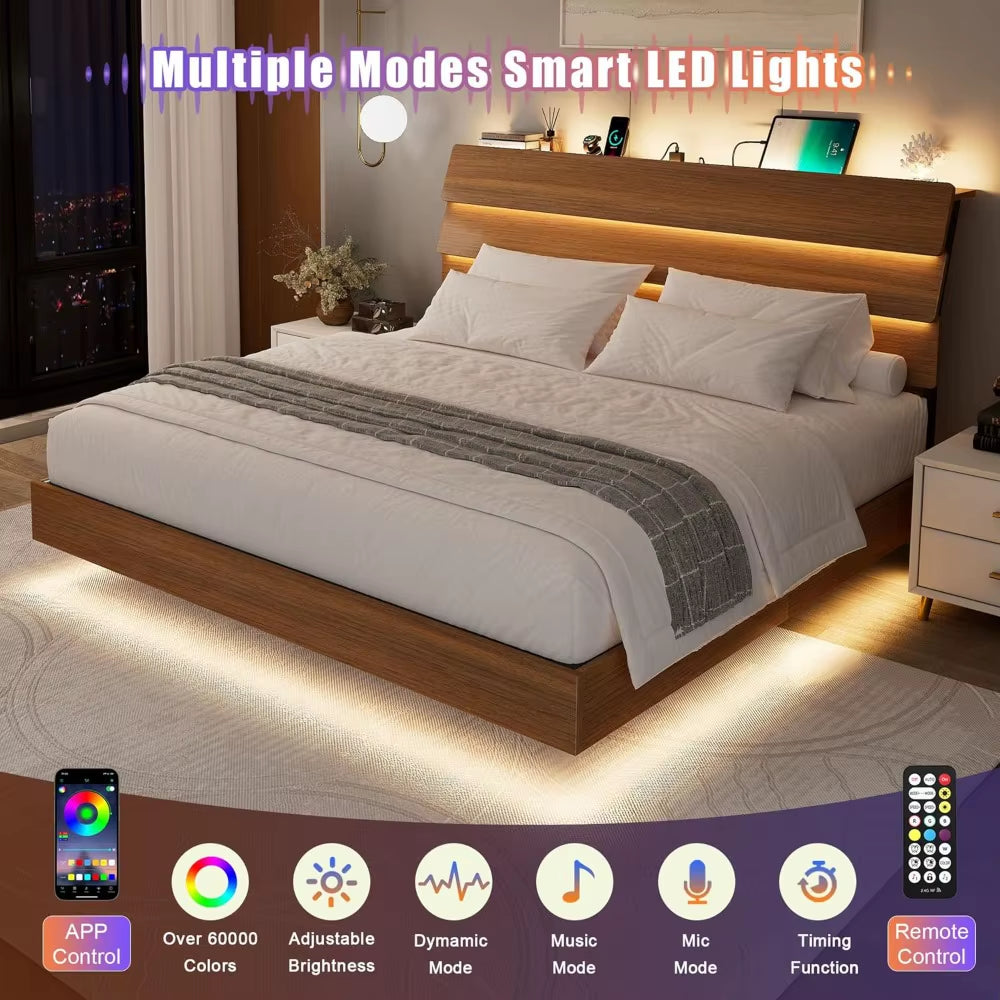 Feonase Floating Bed Frame King with Led Lights 