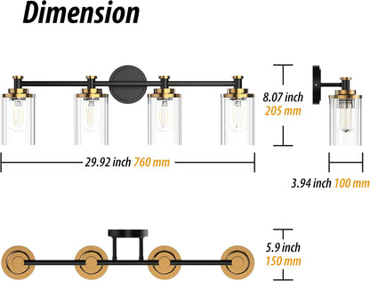 Cylindrical Bathroom Lighting Fixtures Black and Gold 