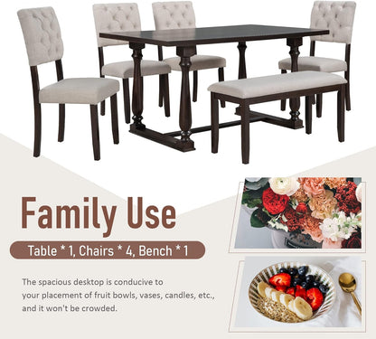 6 Piece Dining Table Set Espresso and Beige