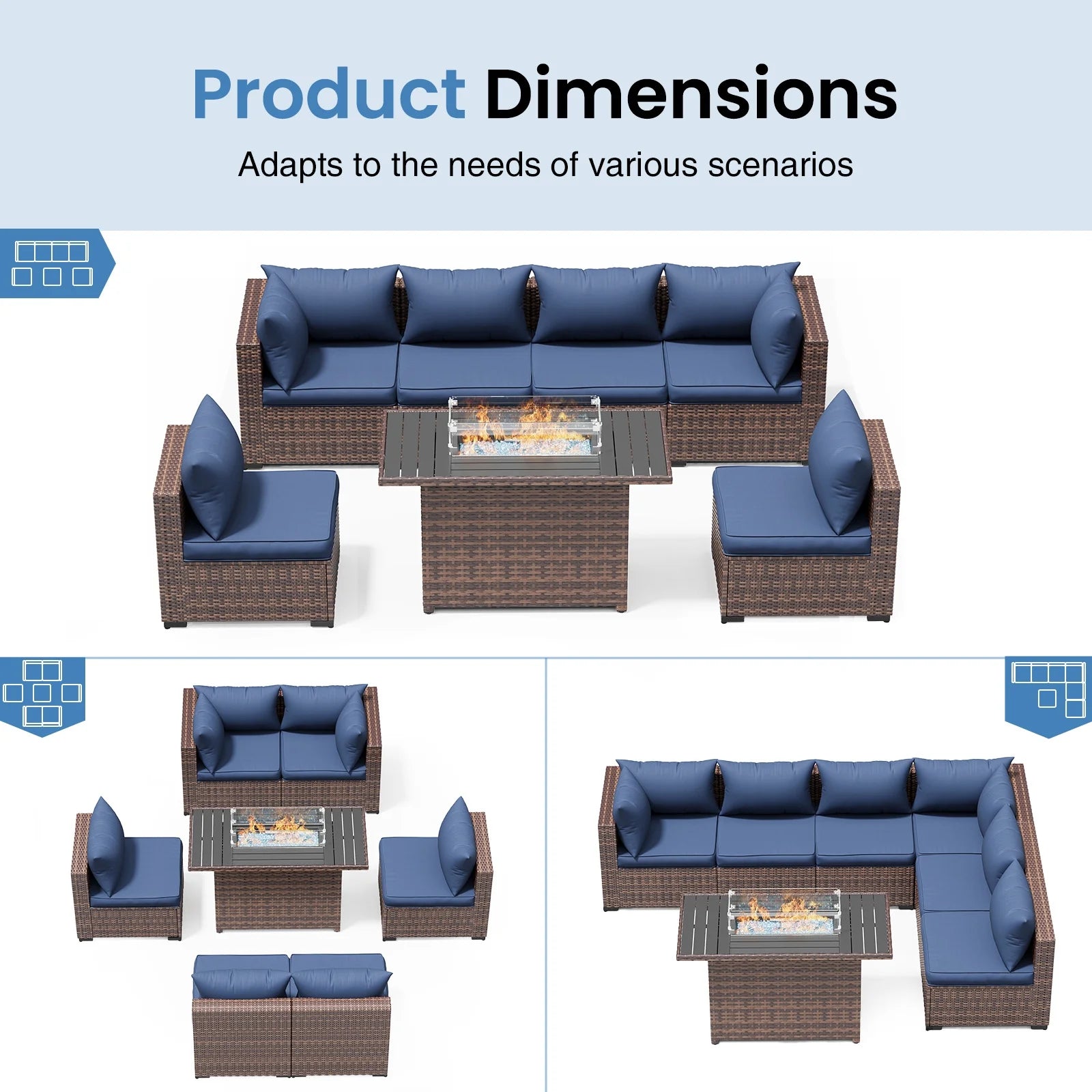 Furniturewicker Sectional Furniture 7 Piece Set (Navy Blue)