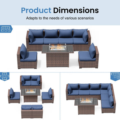 Furniturewicker Sectional Furniture 7 Piece Set (Navy Blue)