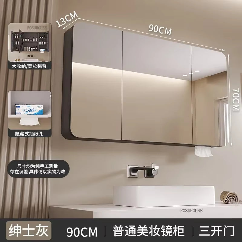 Minimalist Modern Arc-Shaped Smart Bathroom Mirror Cabinets Home Furniture Wall-Mounted Bathroom Mirror Cabinet with Lighting B