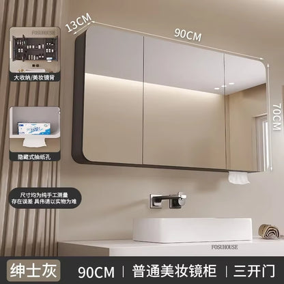Minimalist Modern Arc-Shaped Smart Bathroom Mirror Cabinets Home Furniture Wall-Mounted Bathroom Mirror Cabinet with Lighting B