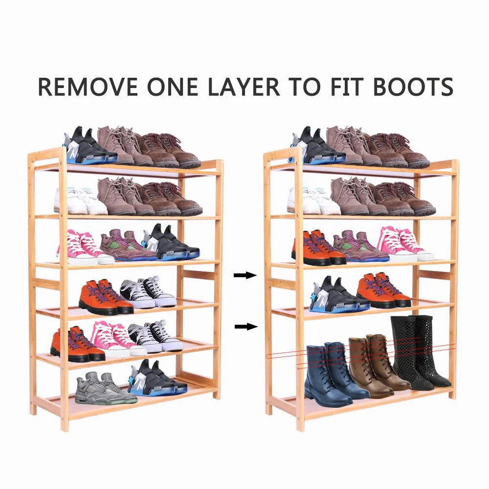 6 Tier Natural Wood Bamboo Storage Shoe Rack 