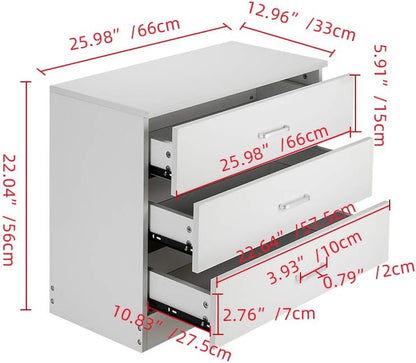 Wood Simple 3-Drawer Dresser,Dresser Organizer Wood Chest Cabinet for Bedroom, Living Room, Bathroom,Home Furniture (White)