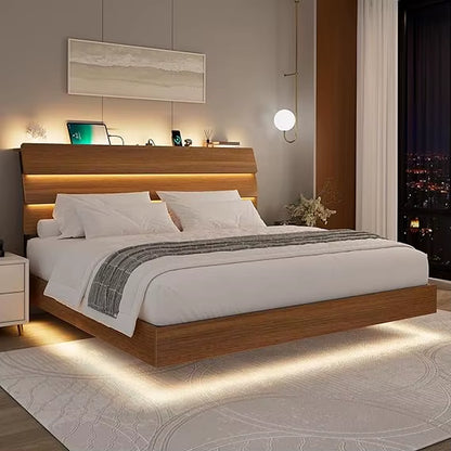 Feonase Floating Bed Frame King with Led Lights 