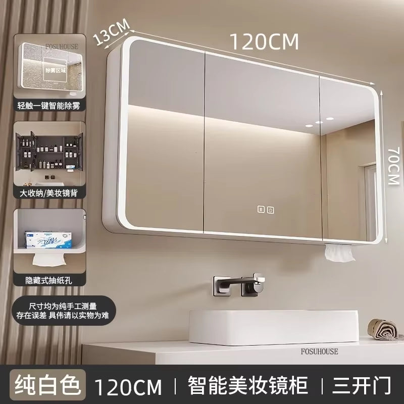 Minimalist Modern Arc-Shaped Smart Bathroom Mirror Cabinets Home Furniture Wall-Mounted Bathroom Mirror Cabinet with Lighting B