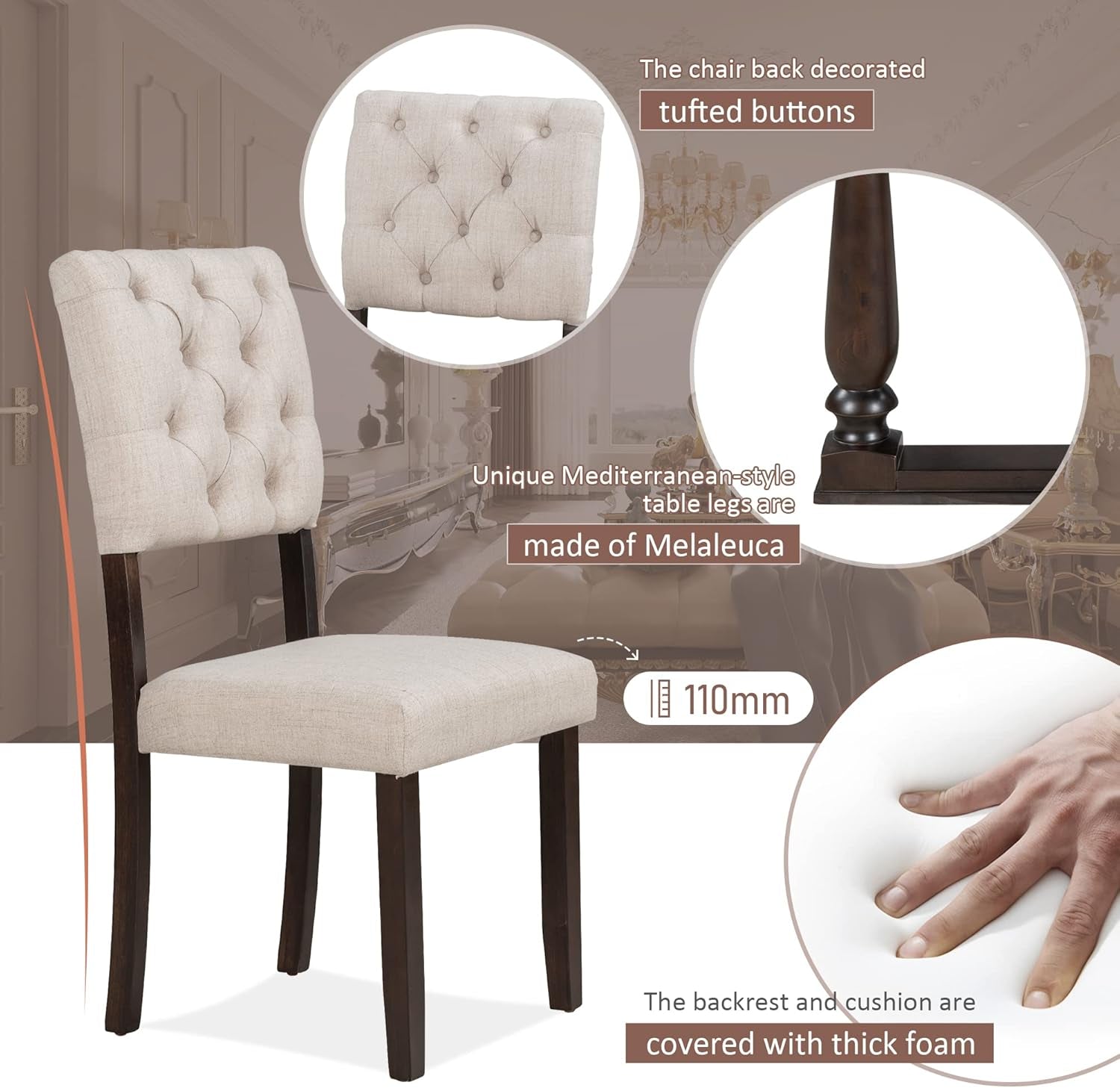 6 Piece Dining Table Set Espresso and Beige