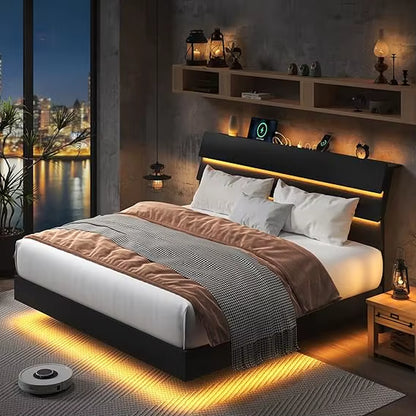 Feonase Floating Bed Frame King with Led Lights 
