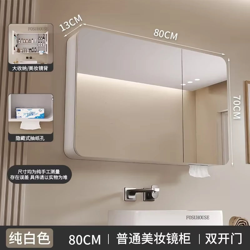 Minimalist Modern Arc-Shaped Smart Bathroom Mirror Cabinets Home Furniture Wall-Mounted Bathroom Mirror Cabinet with Lighting B