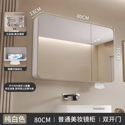 Minimalist Modern Arc-Shaped Smart Bathroom Mirror Cabinets Home Furniture Wall-Mounted Bathroom Mirror Cabinet with Lighting B