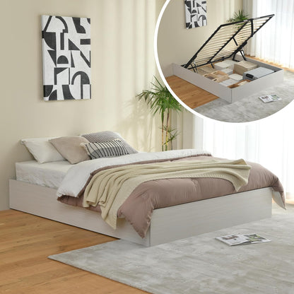  Rustic off White Queen Size Lift up Storage Platform Bed Frame