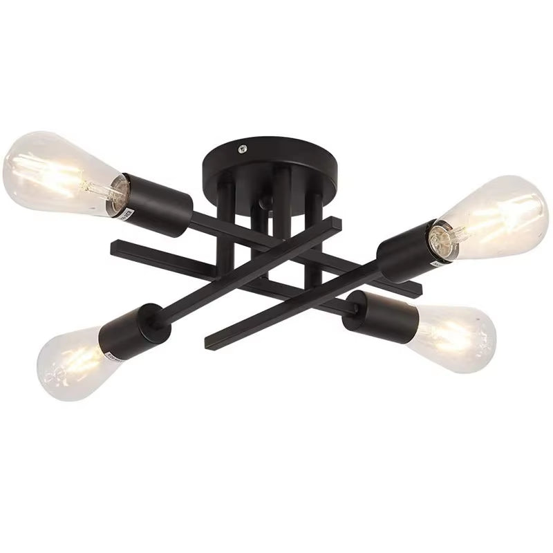 Retro Industrial Chandelier Wrought Iron LED Ceiling Lamp 