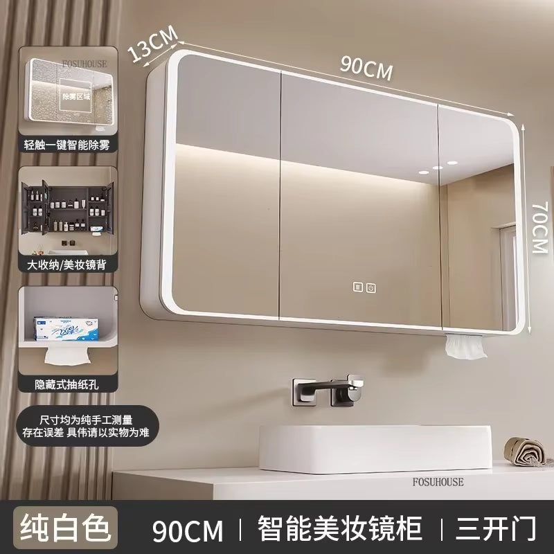 Minimalist Modern Arc-Shaped Smart Bathroom Mirror Cabinets Home Furniture Wall-Mounted Bathroom Mirror Cabinet with Lighting B