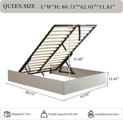 Rustic off White Queen Size Lift up Storage Platform Bed Frame