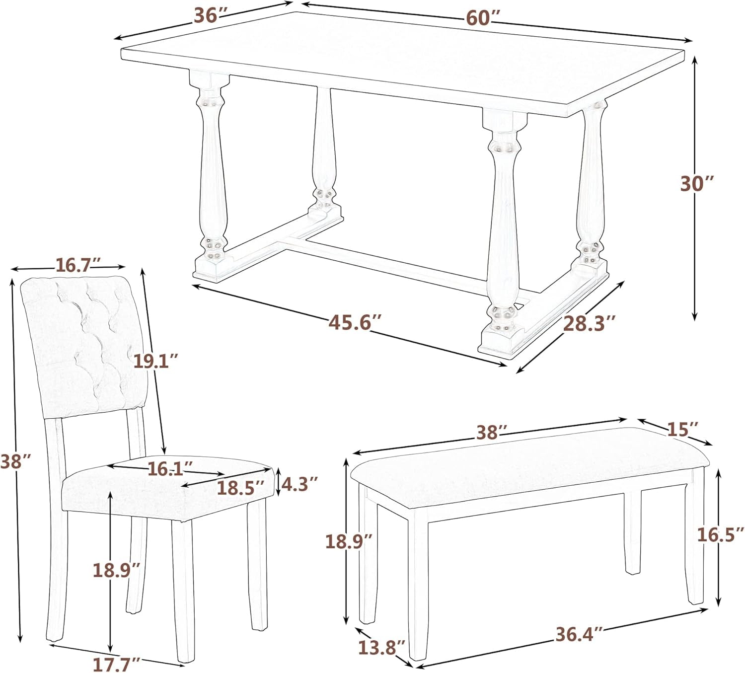 6 Piece Dining Table Set Espresso and Beige