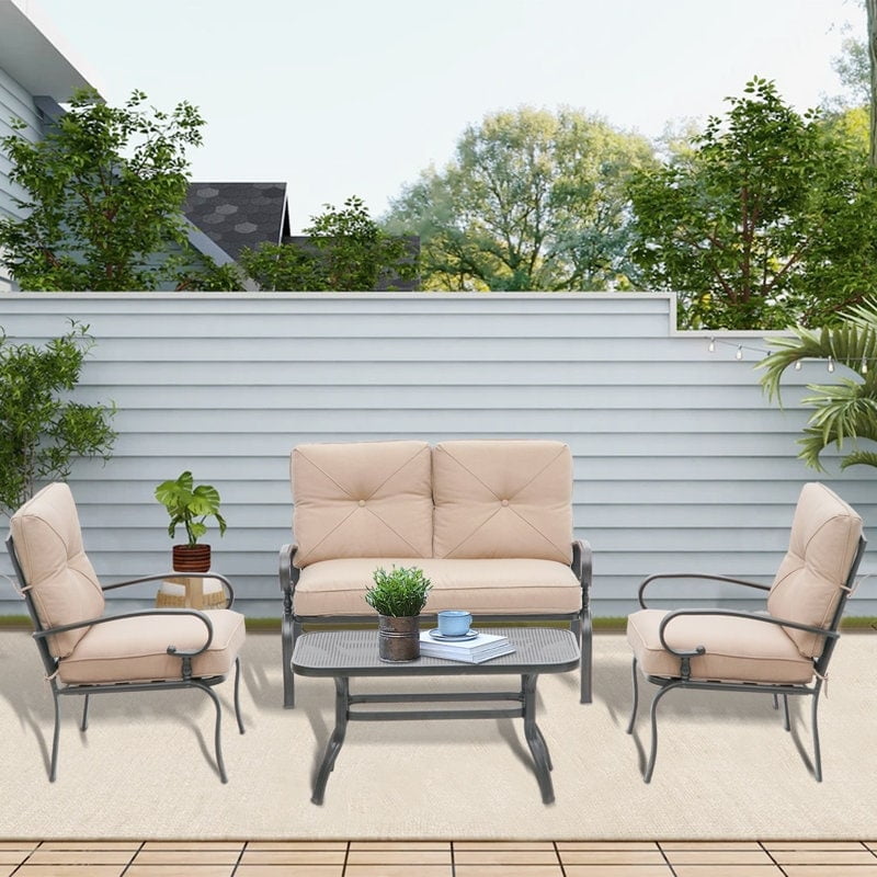 SUNCROWN 4Pcs Outdoor Furniture Patio Sets Loveseat 