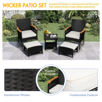 Bistro Wicker Patio Set (Black Wicker&White Cushion)
