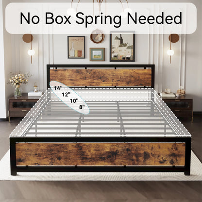 King Platform Bed Frame with Headboard and under Bed Storage, No Box Spring Needed