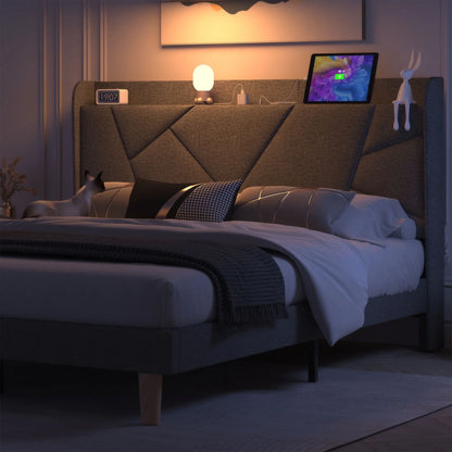 Wingback King Upholstered Platform Bed Dark Gray