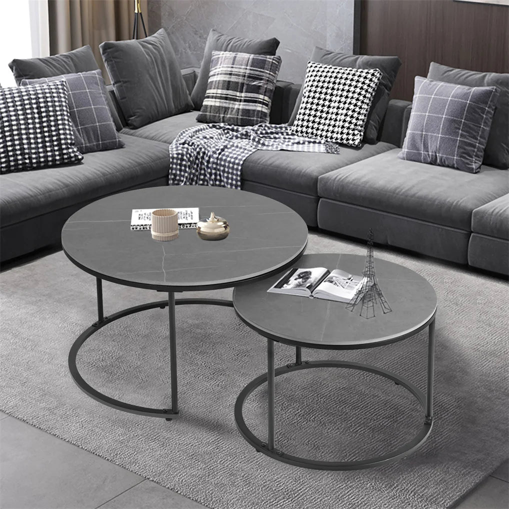 Modern Grey Marble Top Coffee Table Set 