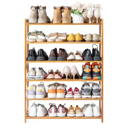 6 Tier Natural Wood Bamboo Storage Shoe Rack 