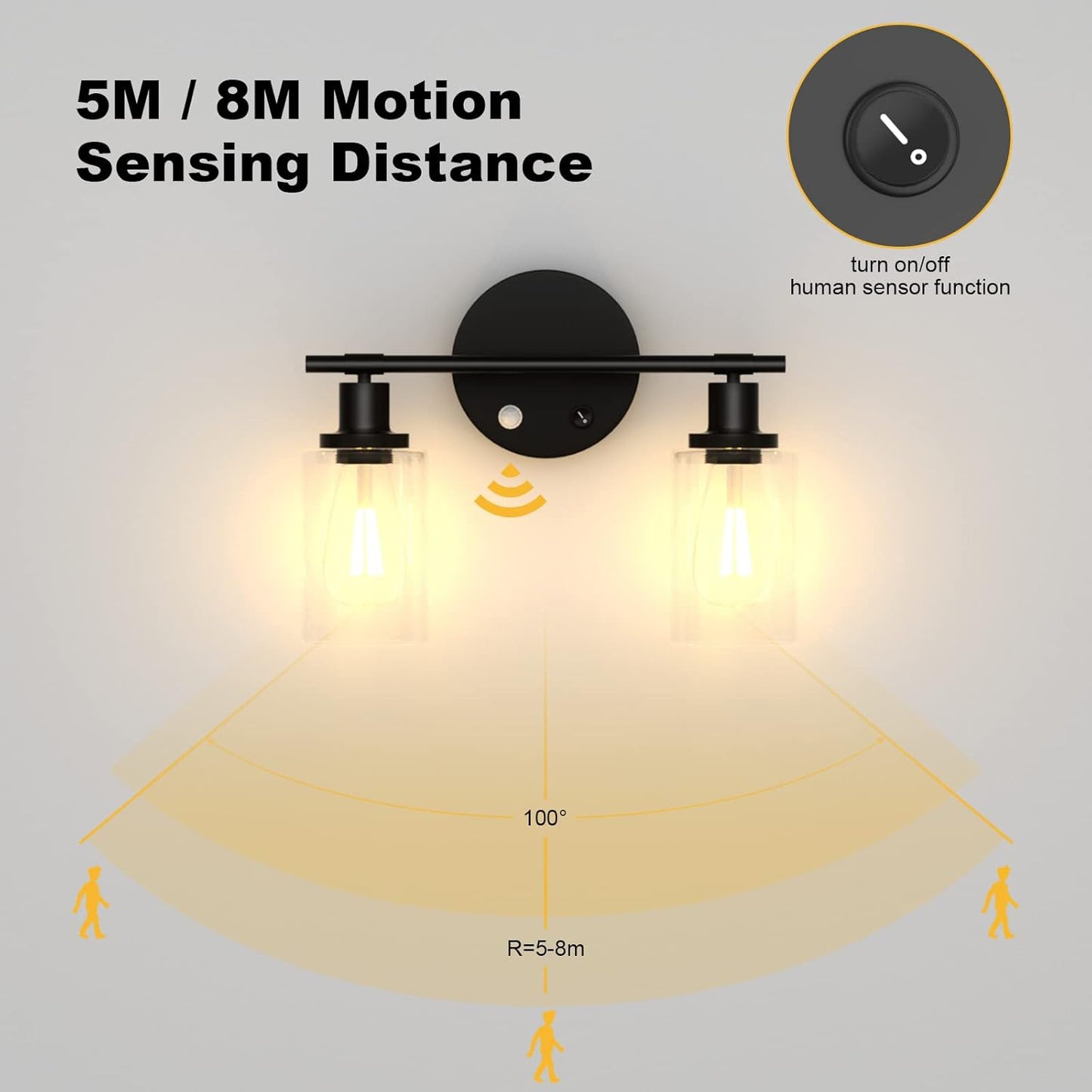 2 Light Bathroom Vanity Fixture with Motion Sensor