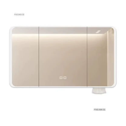 Minimalist Modern Arc-Shaped Smart Bathroom Mirror Cabinets Home Furniture Wall-Mounted Bathroom Mirror Cabinet with Lighting B