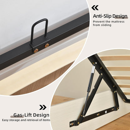  Rustic off White Queen Size Lift up Storage Platform Bed Frame