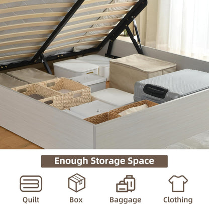  Rustic off White Queen Size Lift up Storage Platform Bed Frame