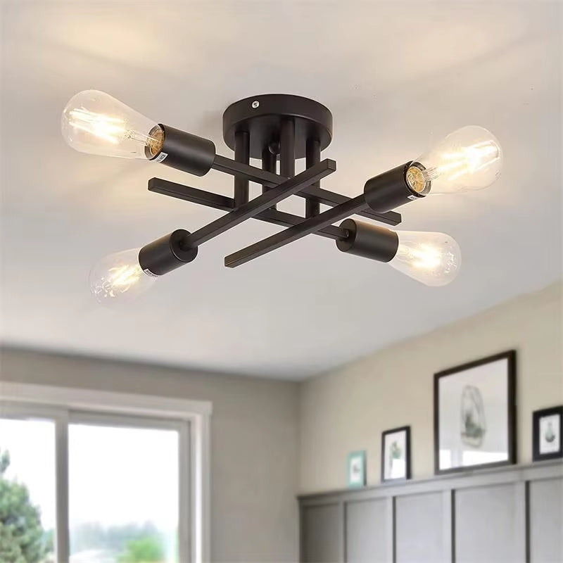 Retro Industrial Chandelier Wrought Iron LED Ceiling Lamp 