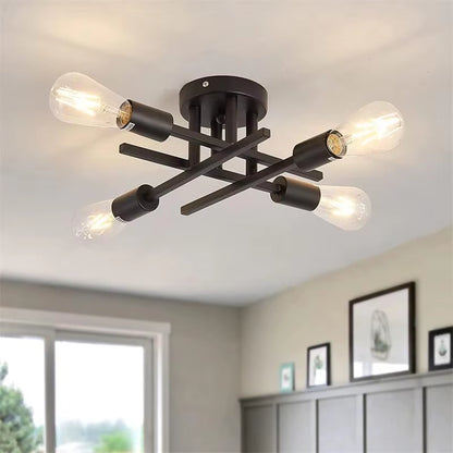 Retro Industrial Chandelier Wrought Iron LED Ceiling Lamp 