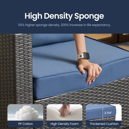 7 Pieces Wicker Conversation Set Outdoor Sectional Sofa with Coffee Table Dark Blue