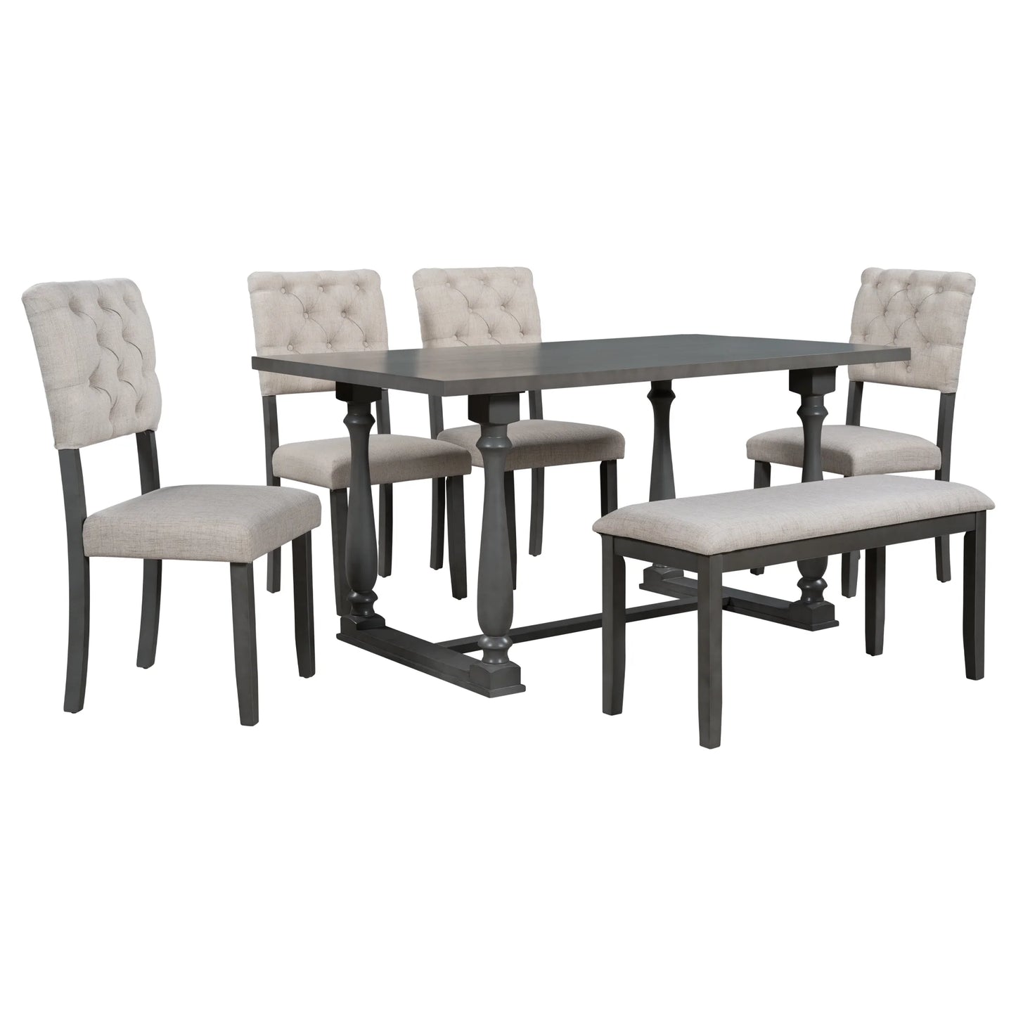  Farmhouse Dining Table Set 4 Cushioned Chairs Gray