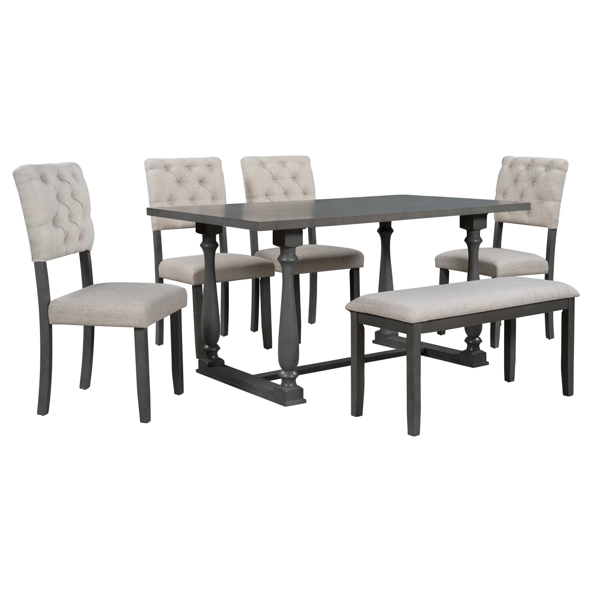  Farmhouse Dining Table Set 4 Cushioned Chairs Gray
