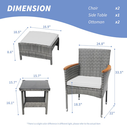 Table&Ottoman Outdoor Furniture Patio Set Bistro Wicker Patio Set (Gray Wicker&Gray Cushion)