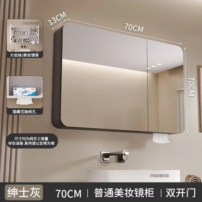 Minimalist Modern Arc-Shaped Smart Bathroom Mirror Cabinets Home Furniture Wall-Mounted Bathroom Mirror Cabinet with Lighting B