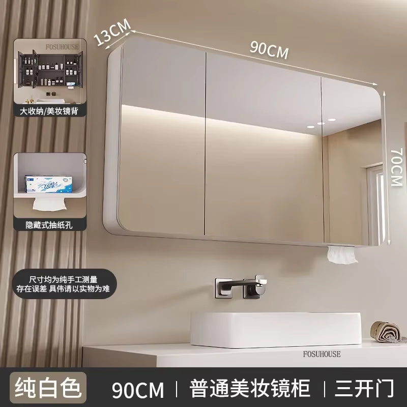 Minimalist Modern Arc-Shaped Smart Bathroom Mirror Cabinets Home Furniture Wall-Mounted Bathroom Mirror Cabinet with Lighting B