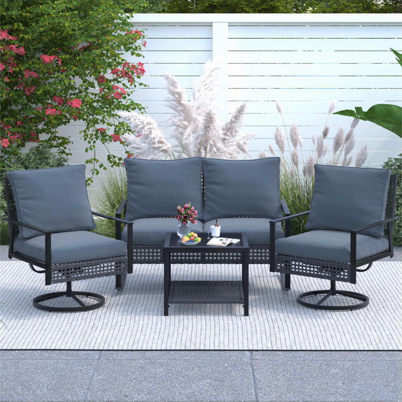 4 Piece Outdoor Furniture Swivel Chair Sets