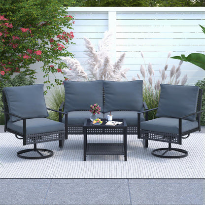4 Piece Outdoor Furniture Swivel Chair Sets