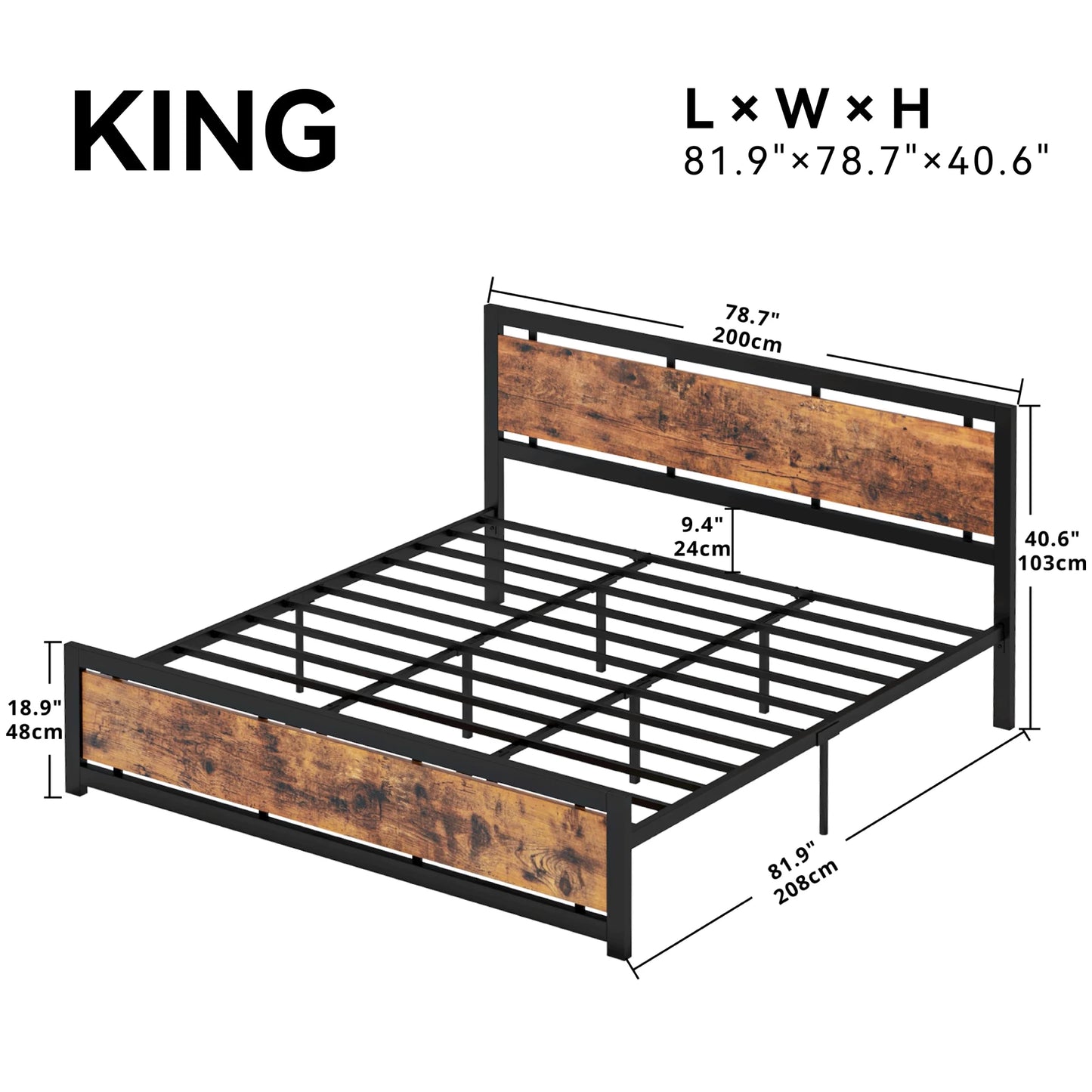King Platform Bed Frame with Headboard and under Bed Storage, No Box Spring Needed