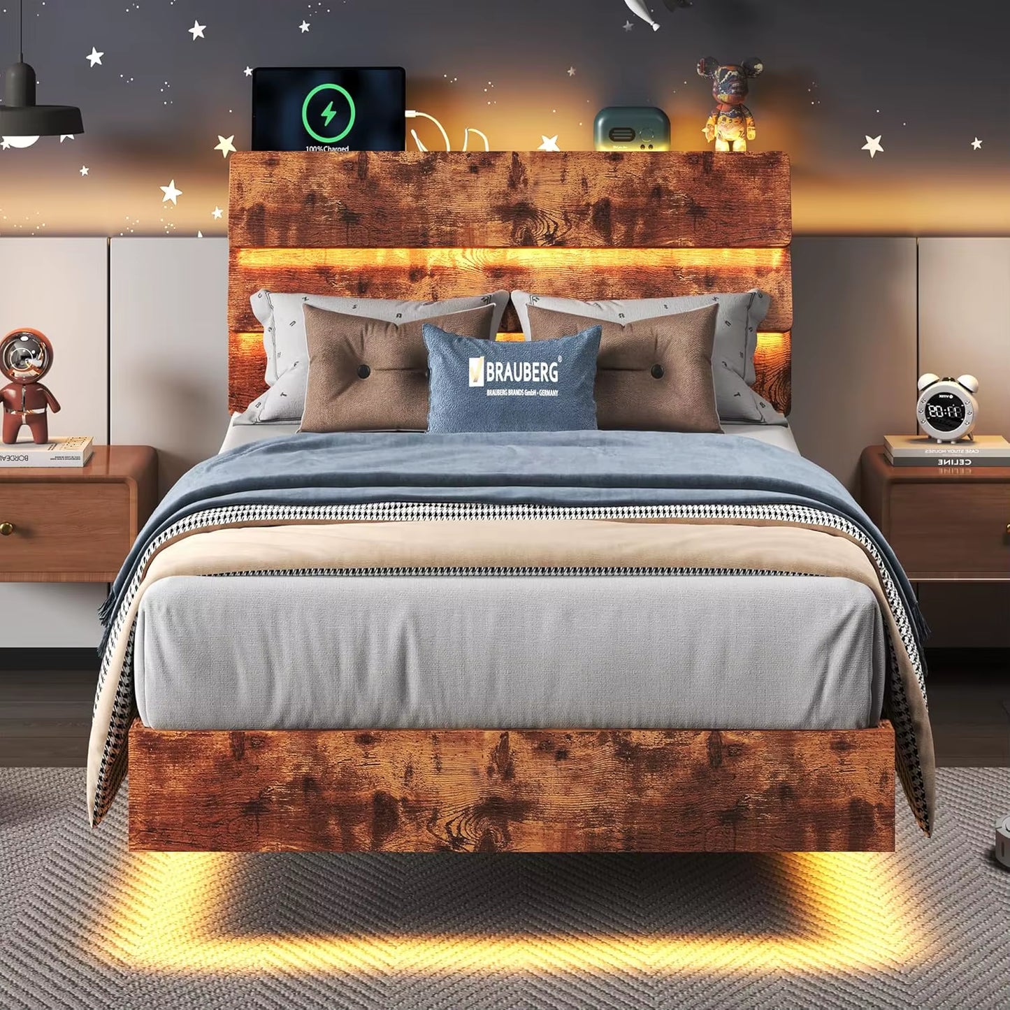 Feonase Floating Bed Frame King with Led Lights 