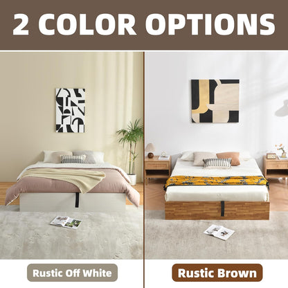  Rustic off White Queen Size Lift up Storage Platform Bed Frame