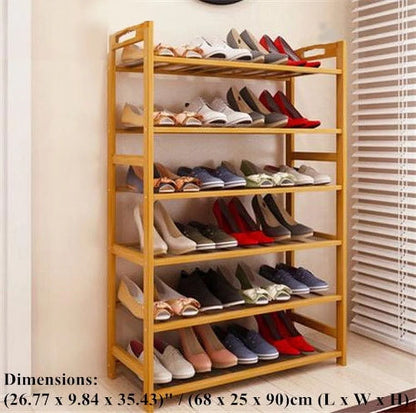6 Tier Natural Wood Bamboo Storage Shoe Rack 