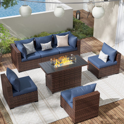 Furniturewicker Sectional Furniture 7 Piece Set (Navy Blue)