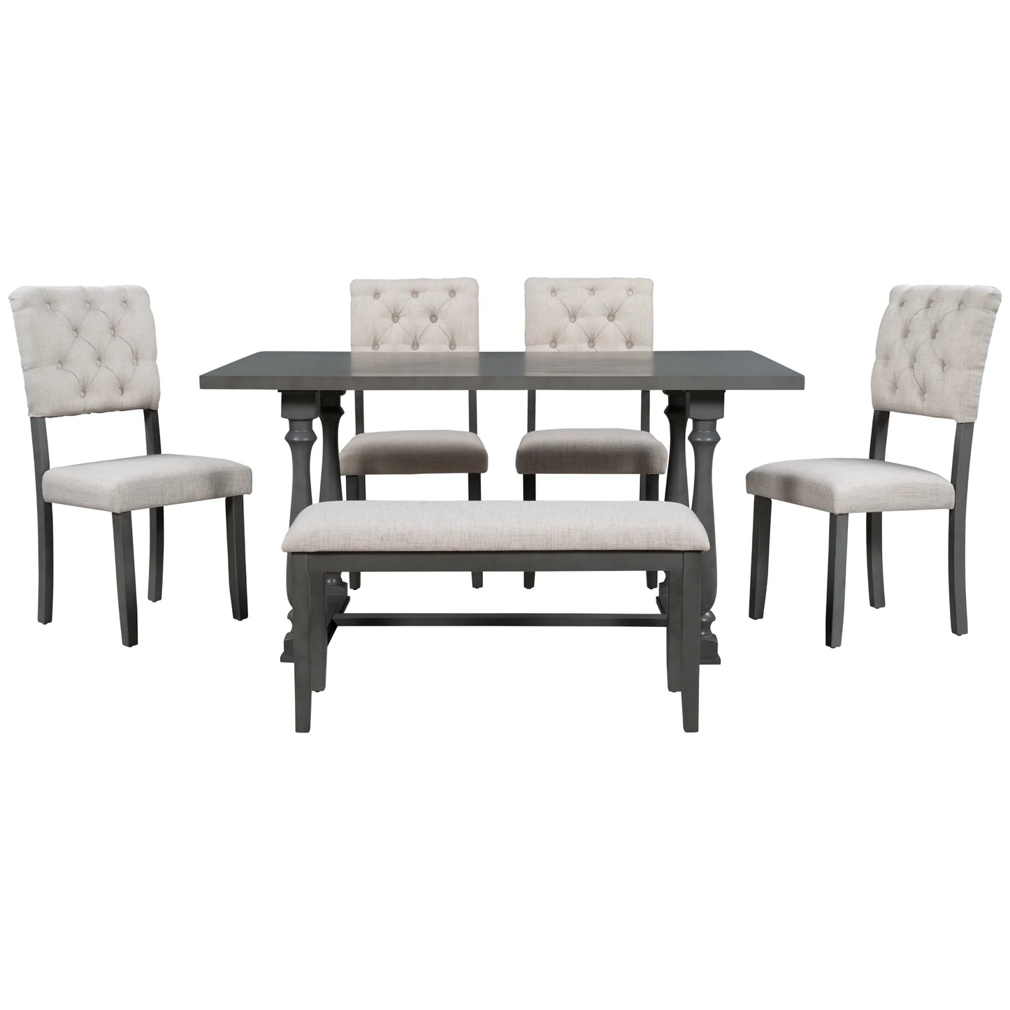  Farmhouse Dining Table Set 4 Cushioned Chairs Gray